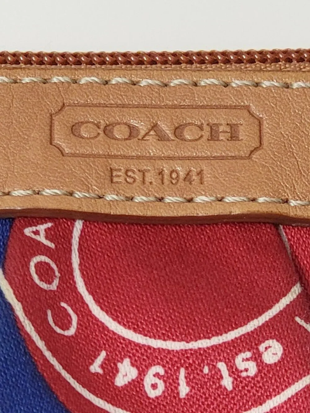 Coach Snap Print Wristlet Blue Red White Canvas Leather Trim Small Pouch Y2K